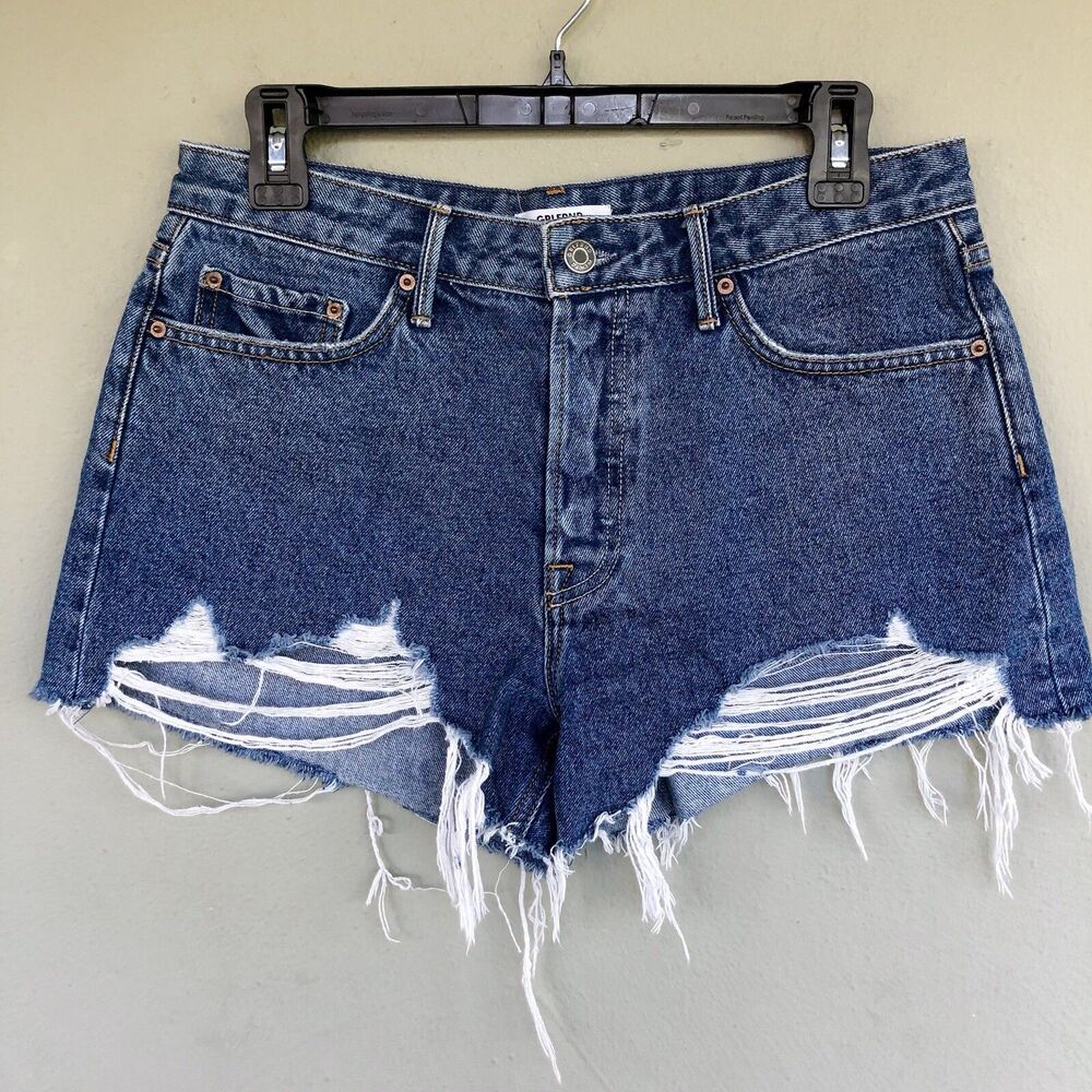GRLFRND High Rise Distressed Denim Cutoff Helena Shorts Womens 27 Grunge Y2K